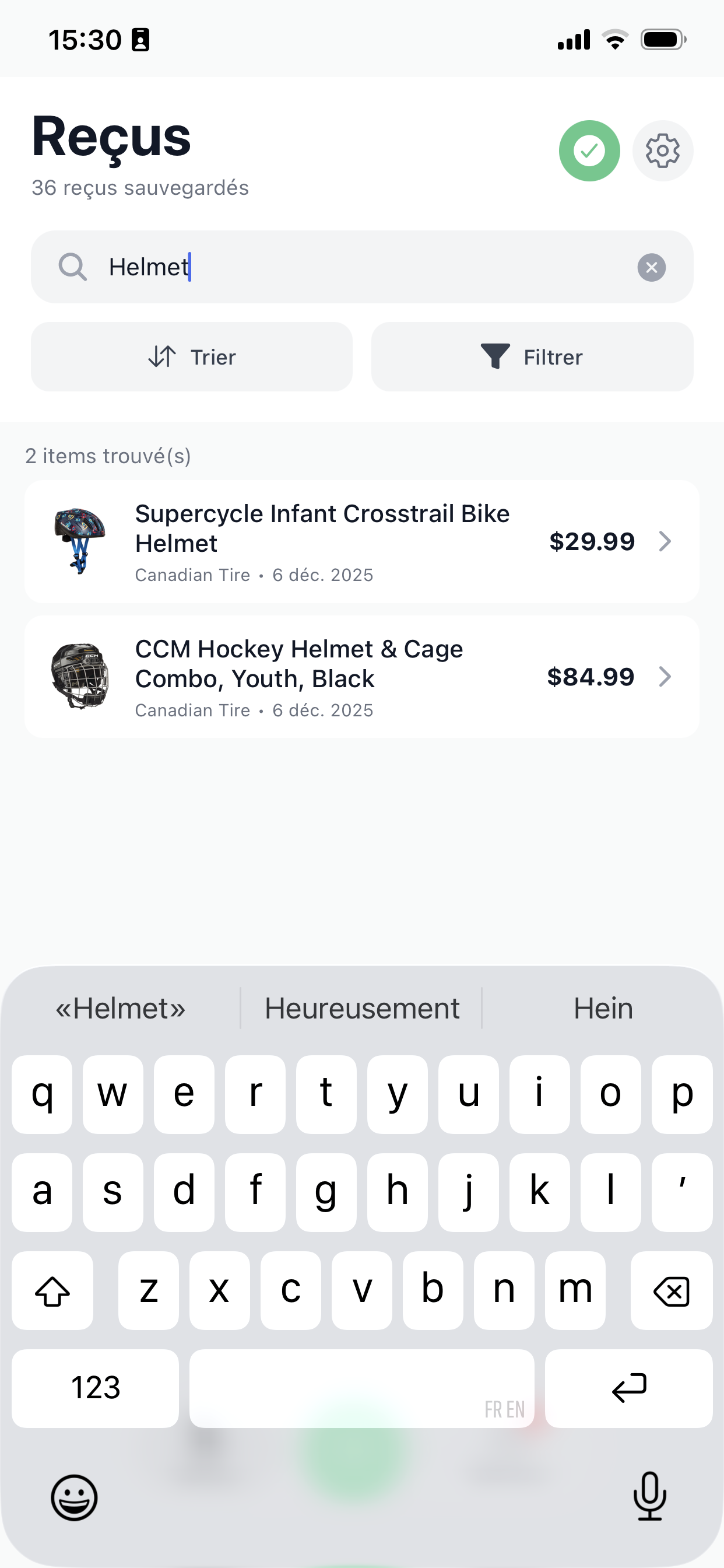 Recherche de reçu dans ReFound